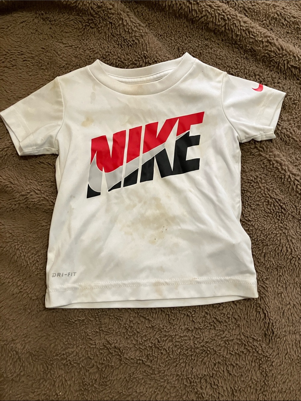 Nike White Short-Sleeve Dri-FIT Tee with Red and Black Logo